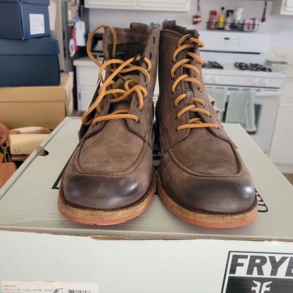 Frye Phillip Lug Workboot 87828 Mens Charcoal Leather Lace Up Boots - Picture 2 of 3